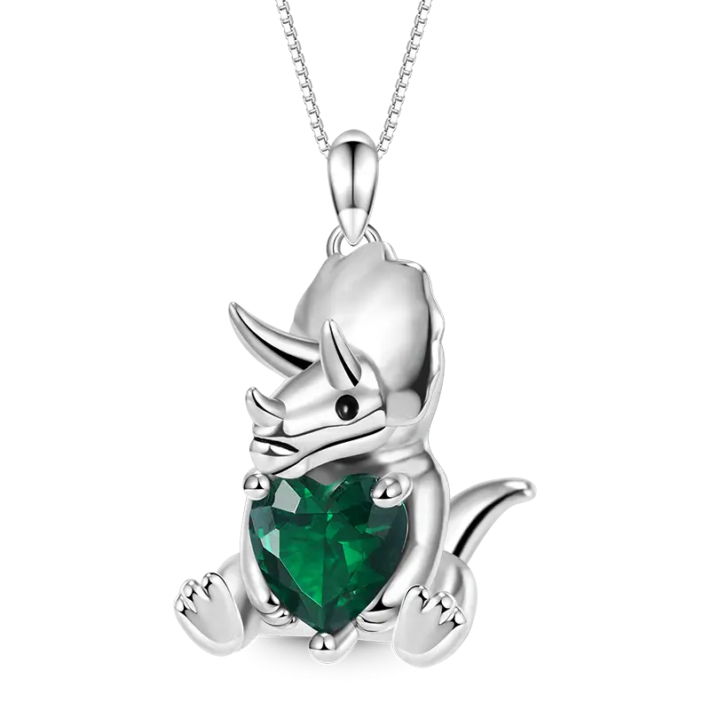 Gnoce Triceratops Embraces Heart Gem Necklaces