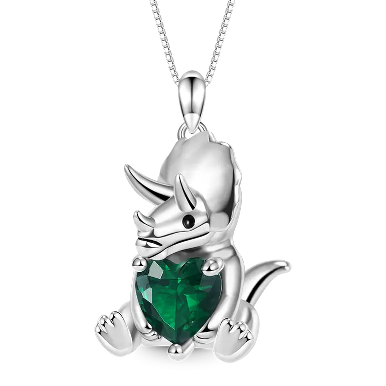 Gnoce Triceratops Embraces Heart Gem Necklaces
