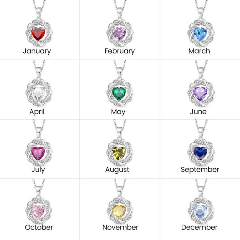 Gnoce Circle of Gratitude Diamond Heart Birthstone Necklaces