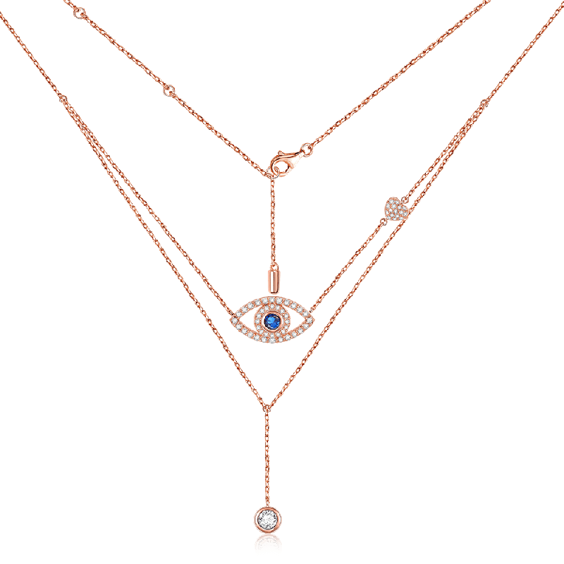 Devil's Eye S925 Necklaces with Clear CZ Stones Cross Chain