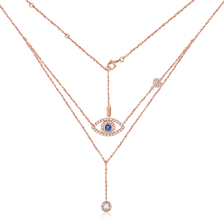 Devil's Eye S925 Necklaces with Clear CZ Stones Cross Chain