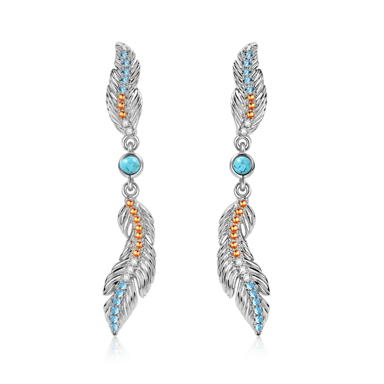 Feather Earrings Sterling Silver inlaid with Turquoise and Stones