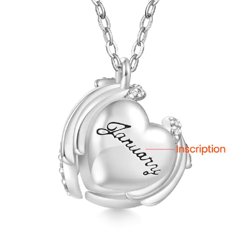 Gnoce Engravable Birthstone Love Heart Wings Necklaces