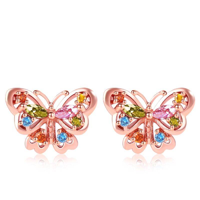 Butterfly Stud Earrings 18k Rose Gold Plated 925 Sterling Silver