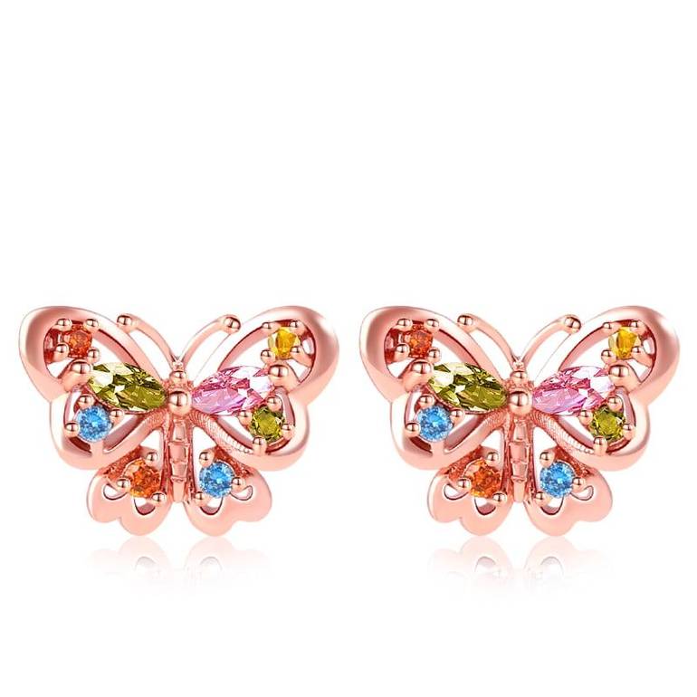 Butterfly Stud Earrings 18k Rose Gold Plated 925 Sterling Silver