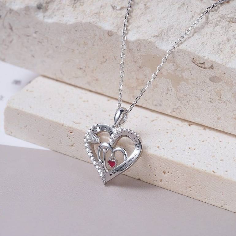 Triple Heart Necklaces with Rose and Crystal Gemstones Sterling Silver