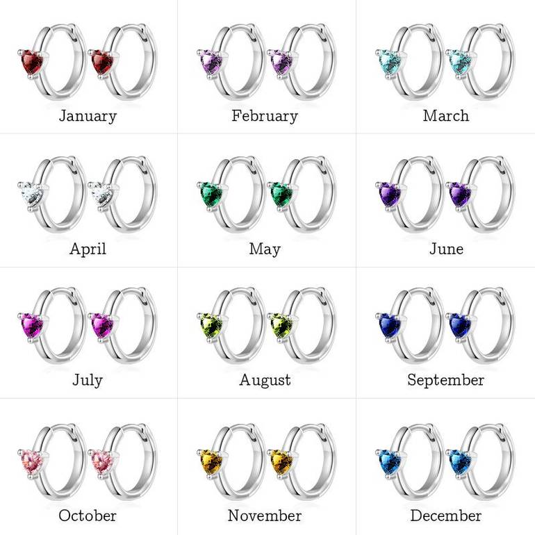 Gnoce Birthstone Heart Hoop Earrings