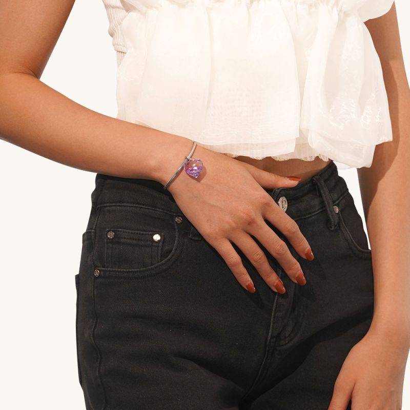 Gnoce Purple Glitter Heart Pendant Dangle Charm