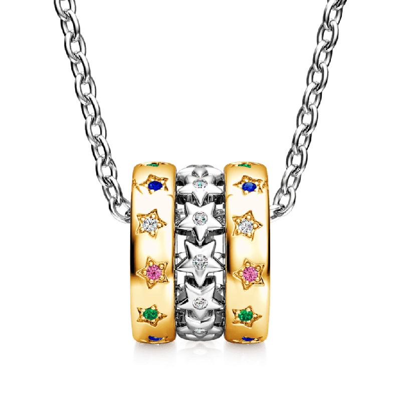 Gnoce Two-tone Twinkle Stars Drum Pendant Necklaces