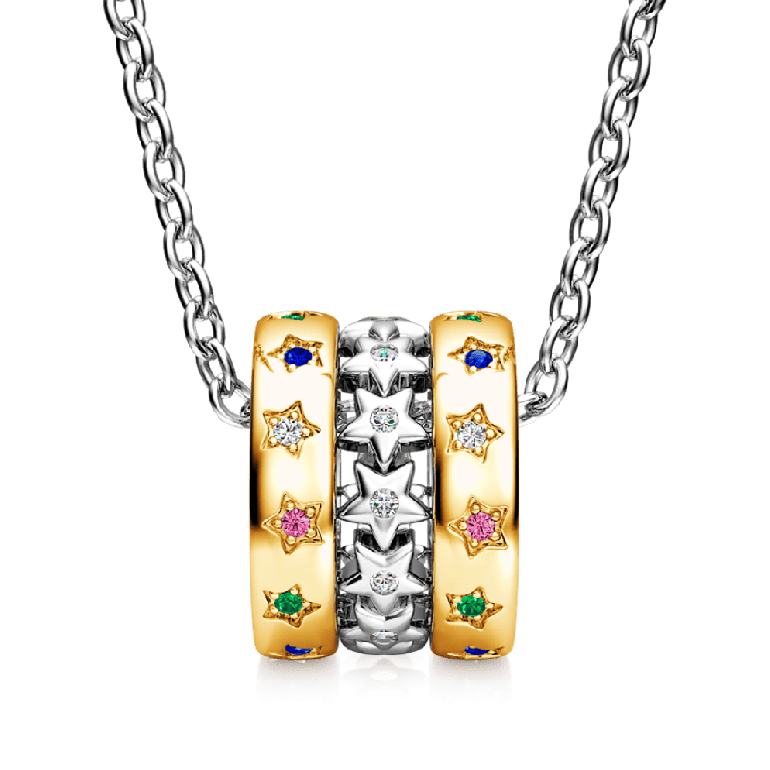 Gnoce Two-tone Twinkle Stars Drum Pendant Necklaces