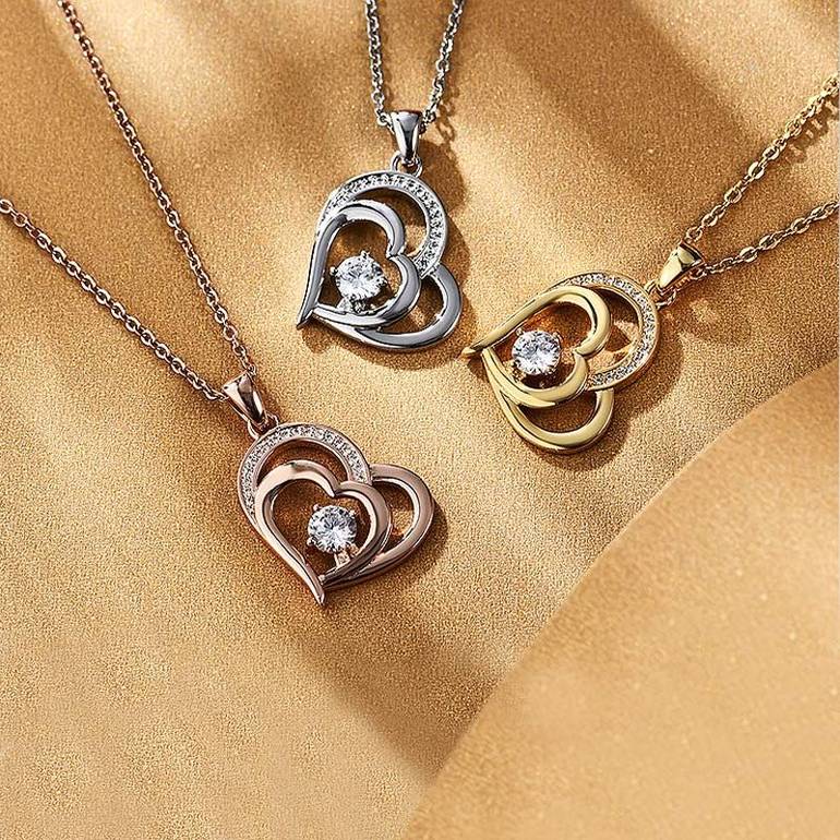 Gnoce Simple Double Love Heart Birthstone Necklaces
