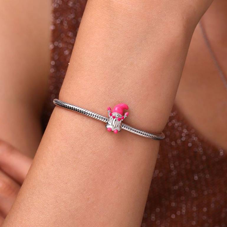 Gnoce Valentines Day Pink Heart Gnome Girl Charm
