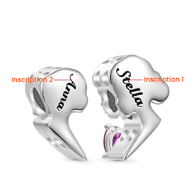 Gnoce Mother & Daughter Heart Engravable Birthstone Double Charm