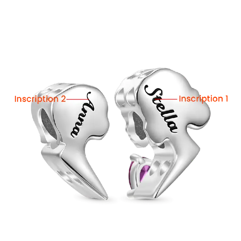 Gnoce Mother & Daughter Heart Engravable Birthstone Double Charm