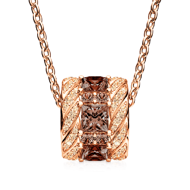 Gnoce Classic Brown Gems Paved Drum Pendant Necklaces