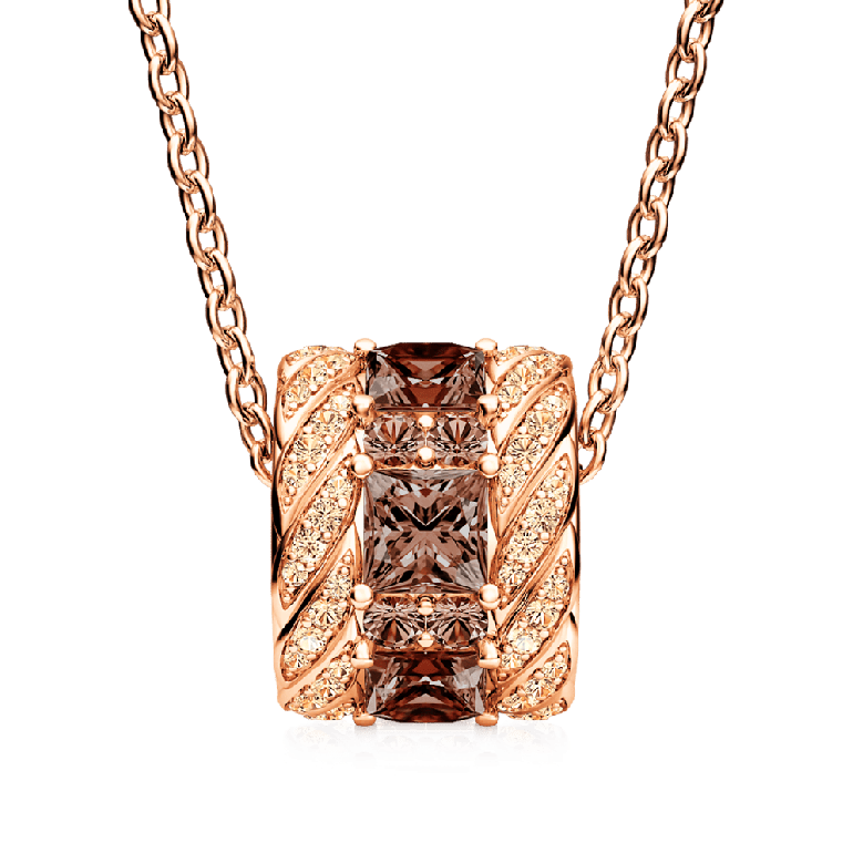 Gnoce Classic Brown Gems Paved Drum Pendant Necklaces