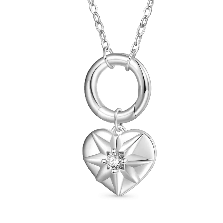 Gnoce Silver Circle Clasp Heart Charm Necklaces