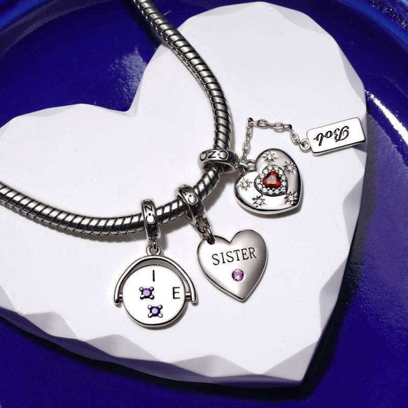 Gnoce SISTER Heart Family Birthstone Pendant Dangle Charm