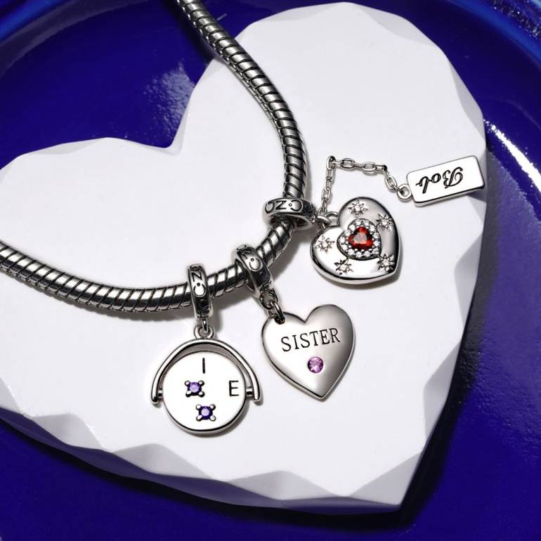 Gnoce SISTER Heart Family Birthstone Pendant Dangle Charm