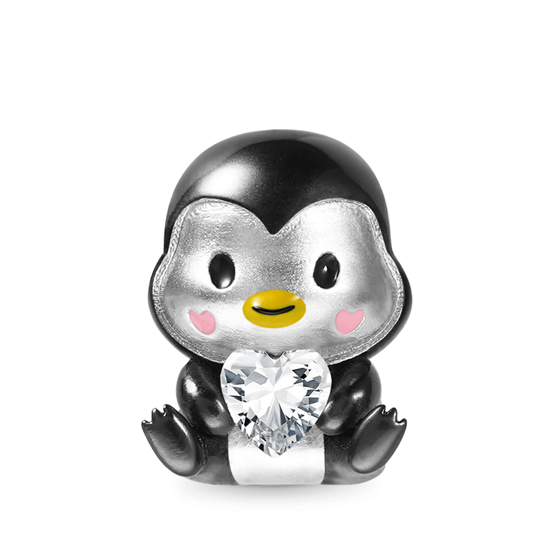 Cute Penguin Embraces Heart Gemstone Charm Bead 925 Sterling Silver