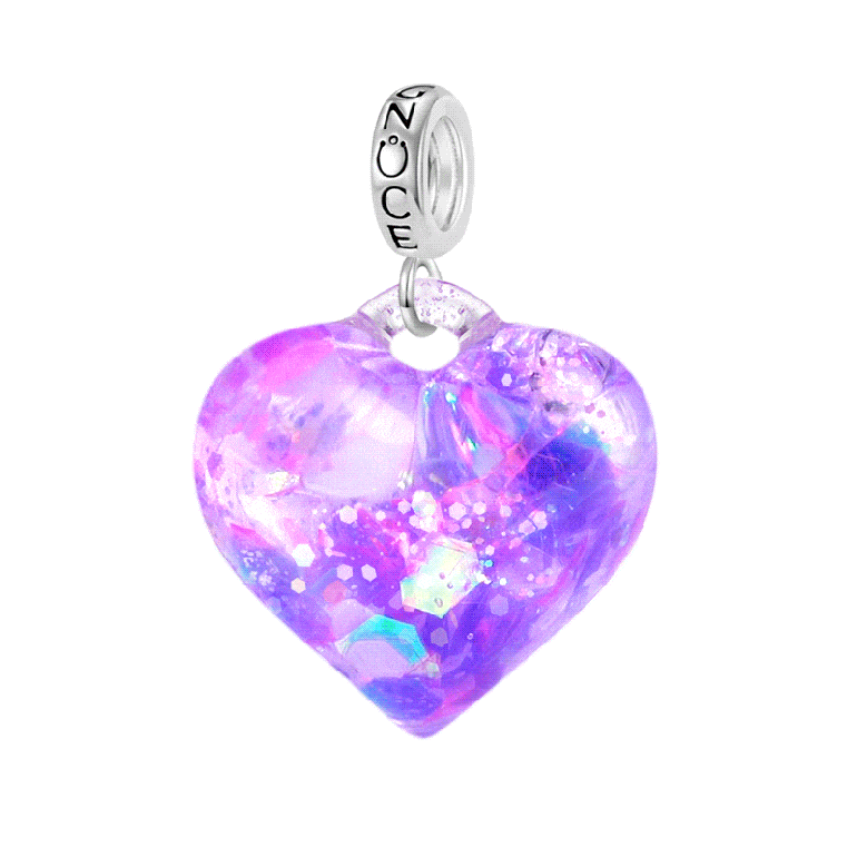 Gnoce Purple Glitter Heart Pendant Dangle Charm