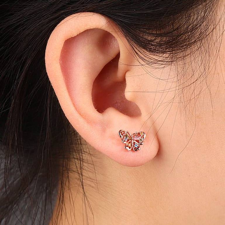 Butterfly Stud Earrings 18k Rose Gold Plated 925 Sterling Silver