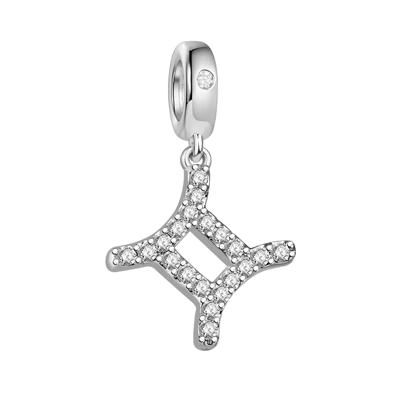 Gnoce Gemini Charm Zodiac Sign Pendant 925 Sterling Silver With Cz For Bracelets
