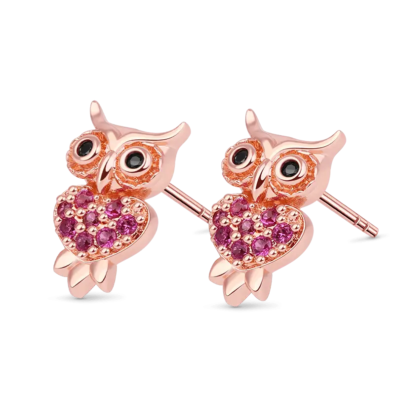Owl Stud Earring Rose Gold Plated 925 Sterling Silver