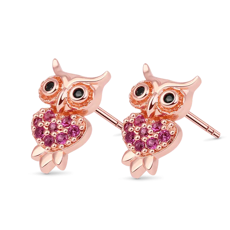 Owl Stud Earring Rose Gold Plated 925 Sterling Silver