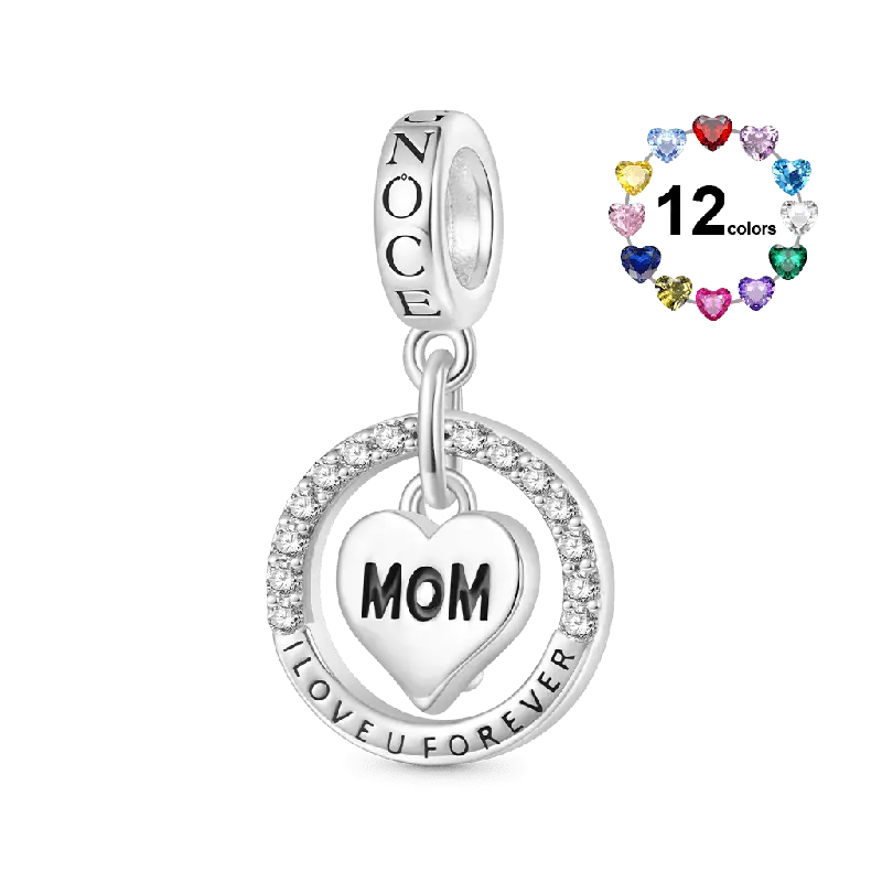 Gnoce Mother's Day 'I Love U Forever' Mom Heart Birthstone Pendant Dangle Charm