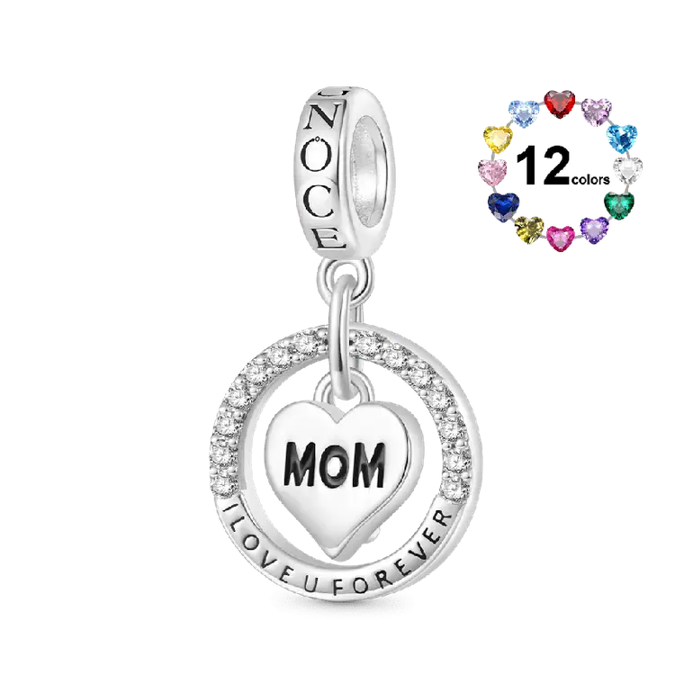 Gnoce Mother's Day 'I Love U Forever' Mom Heart Birthstone Pendant Dangle Charm
