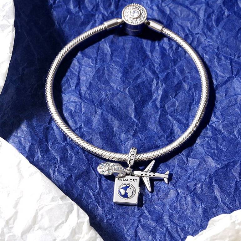 Gnoce Airplane, Passport & Conch Triple Pendant Dangle Charm