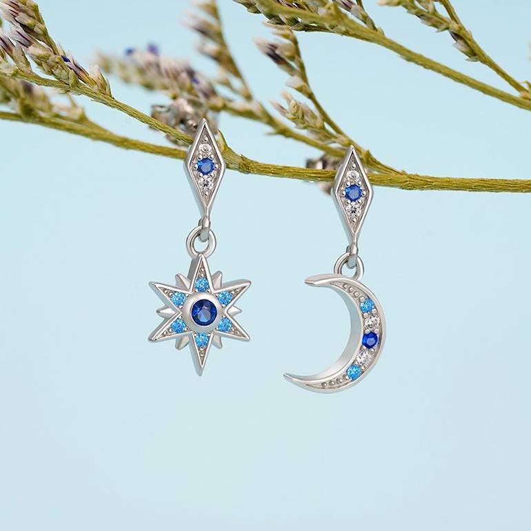 Gnoce Galaxy Moon Star Dangle Earrings
