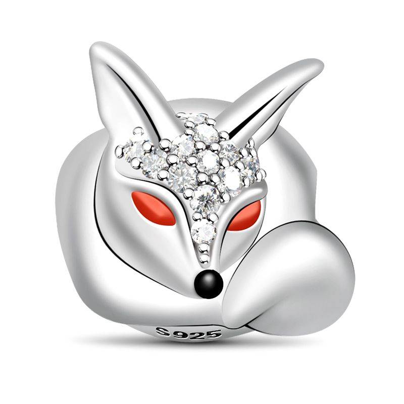 Fox Charm 925 sterling Silver Paved Pure Crystal Stones
