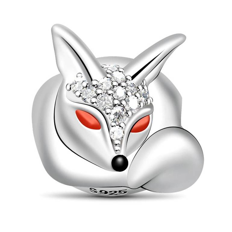 Fox Charm 925 sterling Silver Paved Pure Crystal Stones