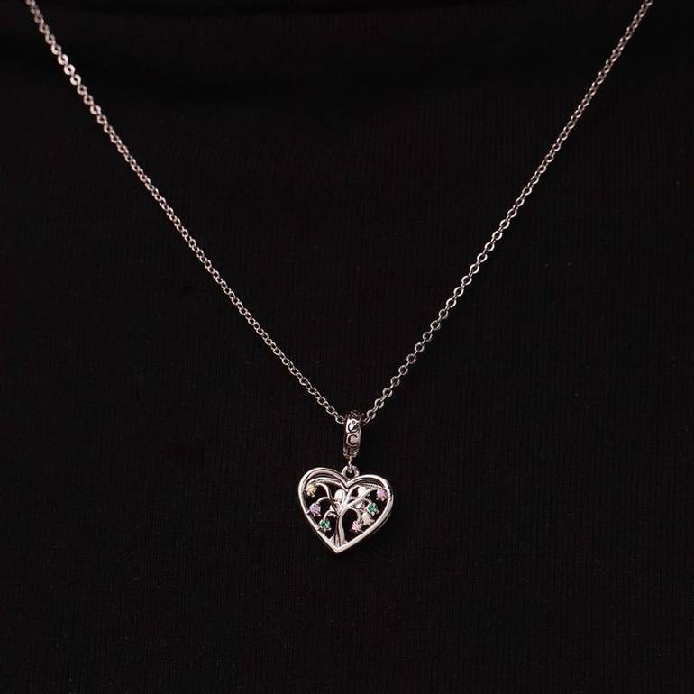 Gnoce Birthstone Lily Tree of Life Heart Pendant Dangle Charm