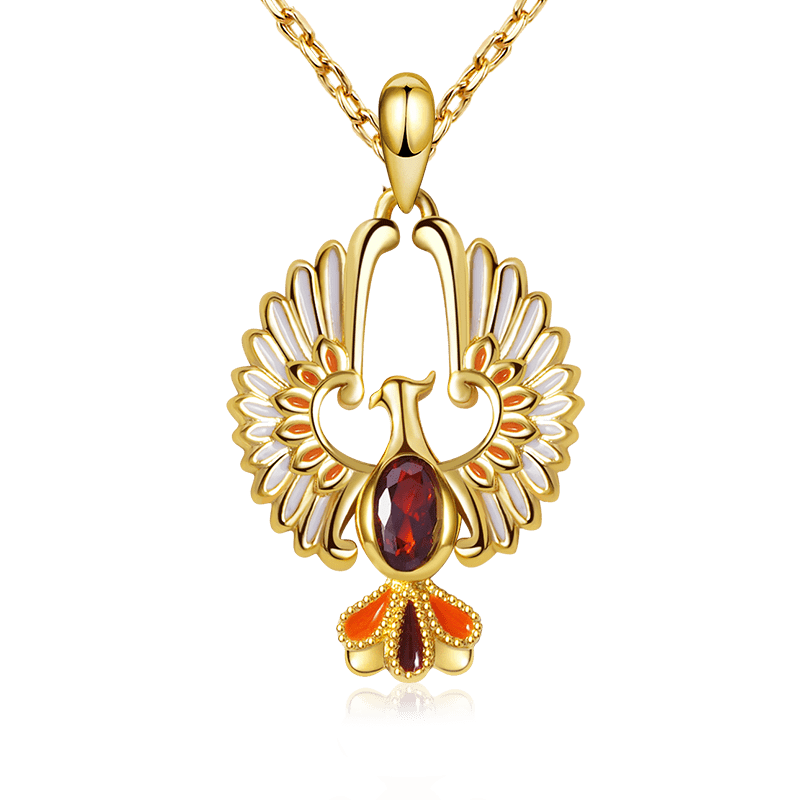 Golden Phoenix Necklaces Sterling Silver 18k Gold Plated inlaid with Oval Cut Ruby