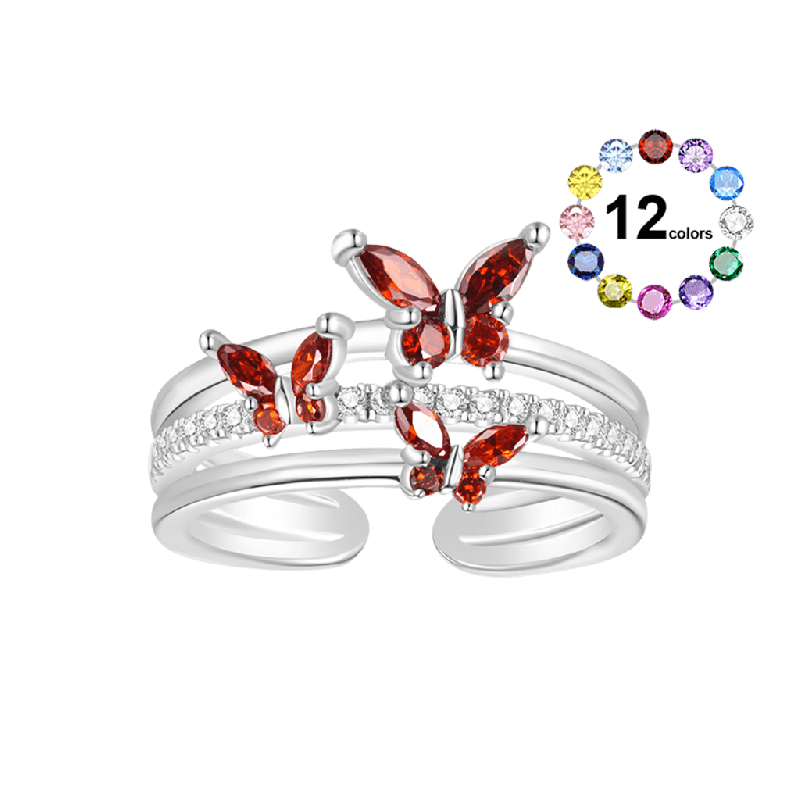 Gnoce Elegant Birthstone Butterfly Open Ring