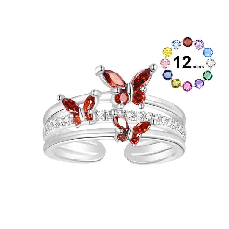 Gnoce Elegant Birthstone Butterfly Open Ring
