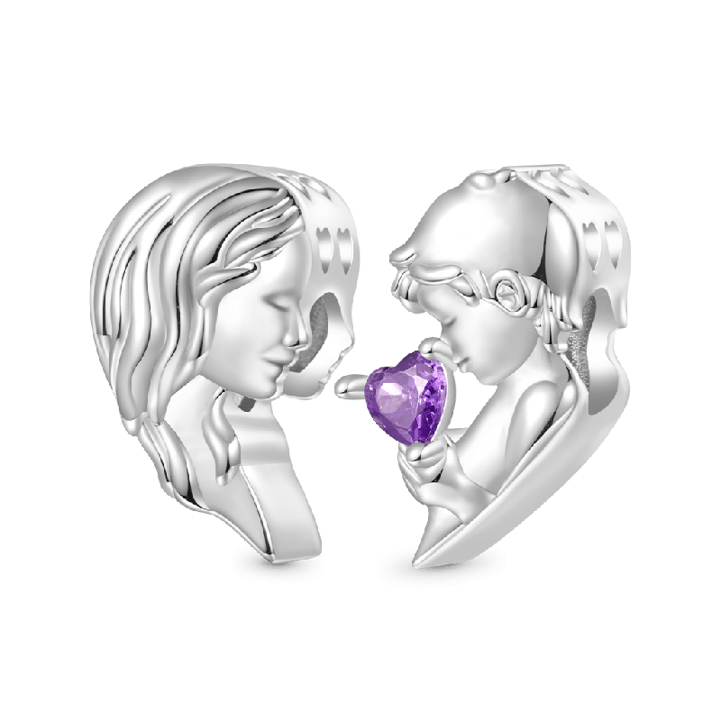 Gnoce Mother & Son Heart Engravable Birthstone Double Charm