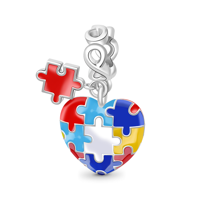 Autism Pendant 925 Sterling Silver Colored Enamel Puzzle Piece Dangle Charm