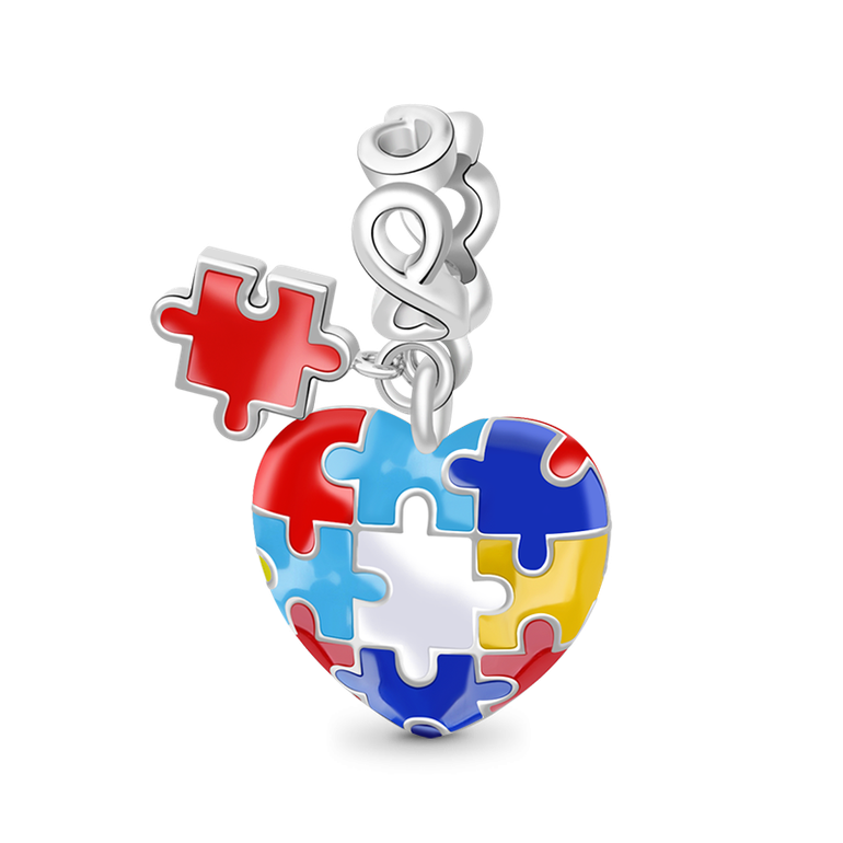 Autism Pendant 925 Sterling Silver Colored Enamel Puzzle Piece Dangle Charm