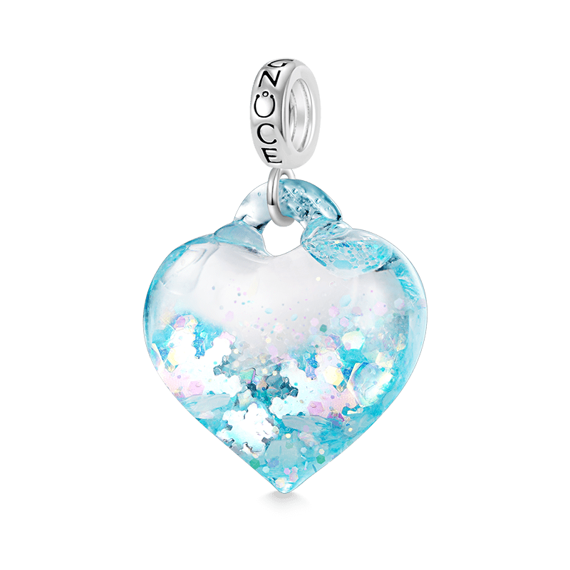 Gnoce Blue Glitter Heart Pendant Dangle Charm