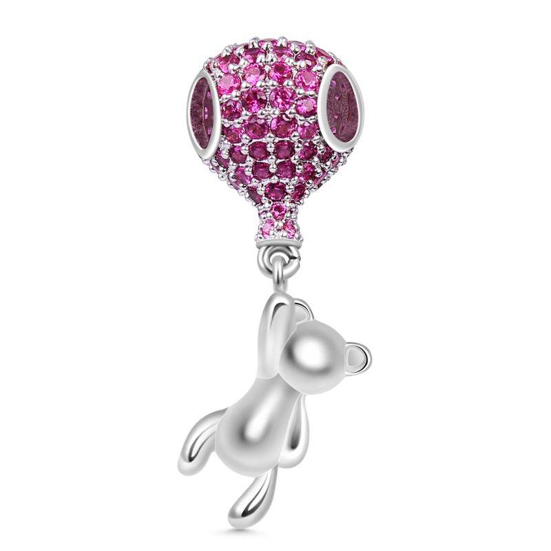 Bear With Balloon Charm Pendant Sterling Silver