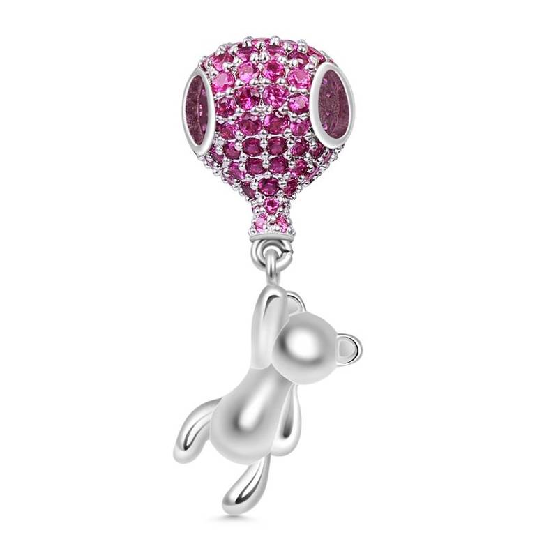 Bear With Balloon Charm Pendant Sterling Silver
