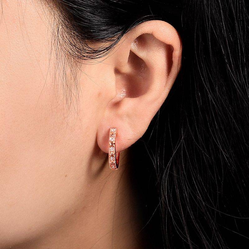 Star Hoop Earrings Rose Gold Plated 925 Sterling Silver