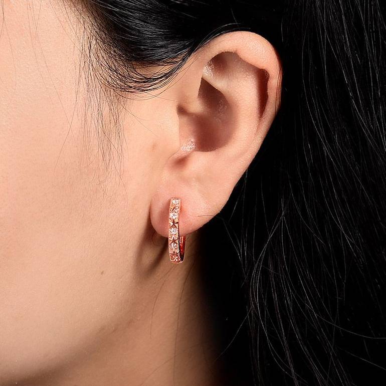 Star Hoop Earrings Rose Gold Plated 925 Sterling Silver