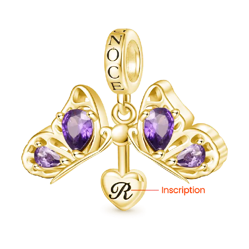 Gnoce 18k Gold Plated Openable Purple Butterfly Engravable Pendant Dangle Charm