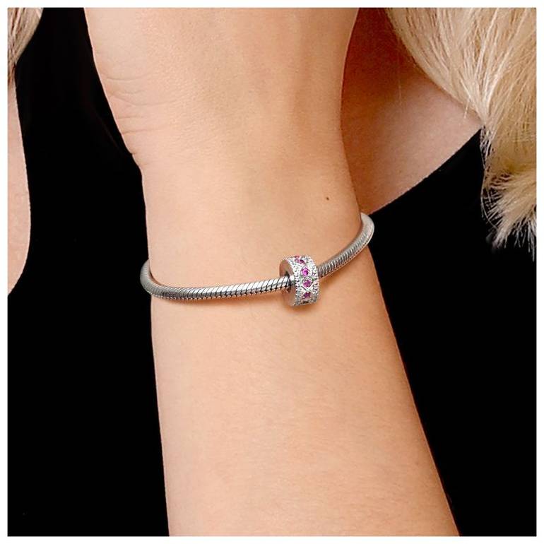 Rose Stone Heart to Heart Stopper for Charm Braceletss Sterling Silver