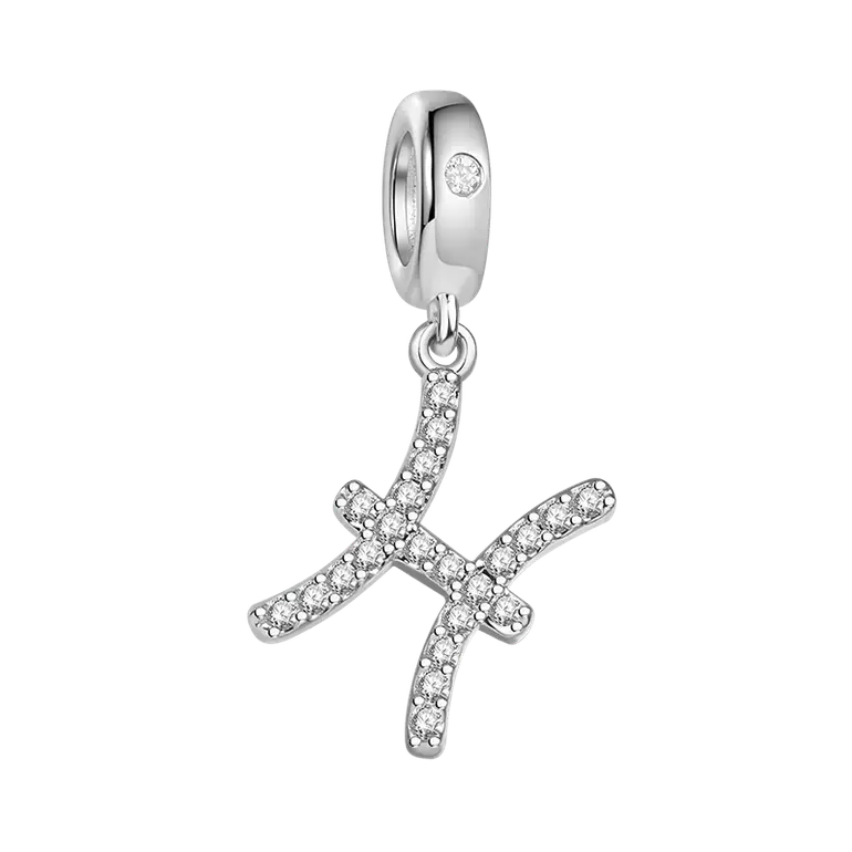 Gnoce Pisces Charm Zodiac Sign Pendant 925 Sterling Silver With Cz For Bracelets